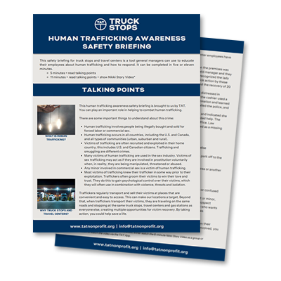 Thumbnail images of the Human Trafficking Awareness Safety Briefing posters from Truckers Against Trafficking.