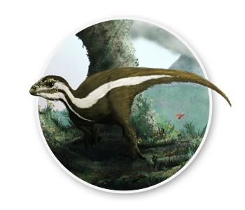 An illustration of Oryctodromeus in a forest. The official state dinosaur of Idaho.